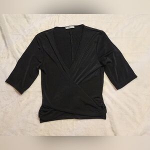 Zara Basic Collection Black Cross Design Quarter Sleeve Top, Women's M